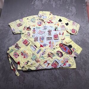 Vtg 90s Nick & Nora Pajama Set Unisex XL Yellow Cotton Las Vegas Casino Cotton